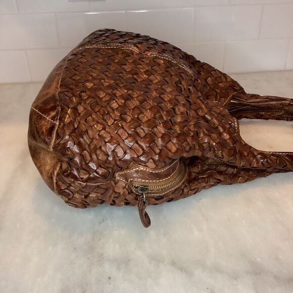 Langellotti Purse Handbag Leather Brown Genuine Woven Shoulder Bag - Picture 9 of 15